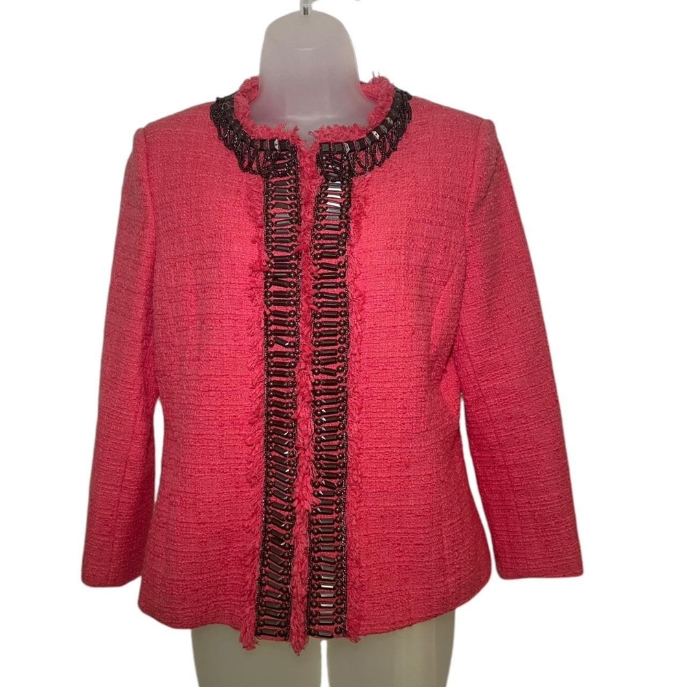 Boston Proper Coral Tweed Embellished Blazer